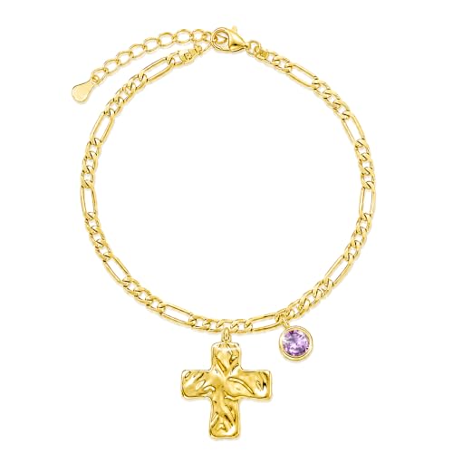 14K Gold Cross Religious Christian Birthstone Women Bracelet Gifts