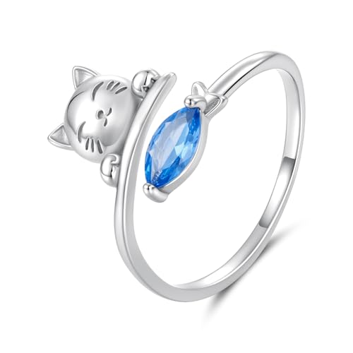 MUNDELL Blue Turtle Koi Fish Adjustable Ring Bird Animal Open Ring Seahorse Chameleon Wrap Finger Rings for Women Statement Ring - color: Sapphire Blue