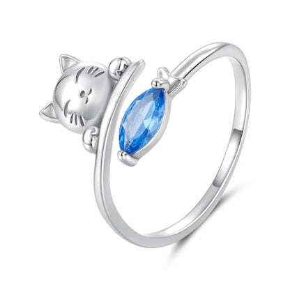 MUNDELL Blue Turtle Koi Fish Adjustable Ring Bird Animal Open Ring Seahorse Chameleon Wrap Finger Rings for Women Statement Ring - color: Sapphire Blue