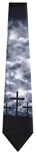 Mens Christian Themed Jesus Crosses Novelty NeckTie Ties - color: Black Gray