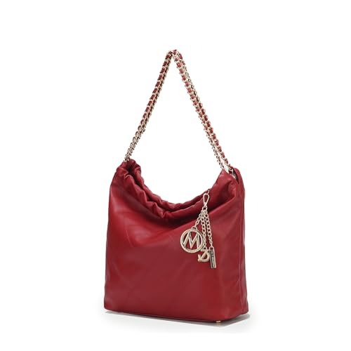 MKF Collection Shoulder Bag for Women, Vegan Leather Top Handle Pocketbook Large Hobo Bag Work Handbag Purse By Mia K - color: Celestine Wine