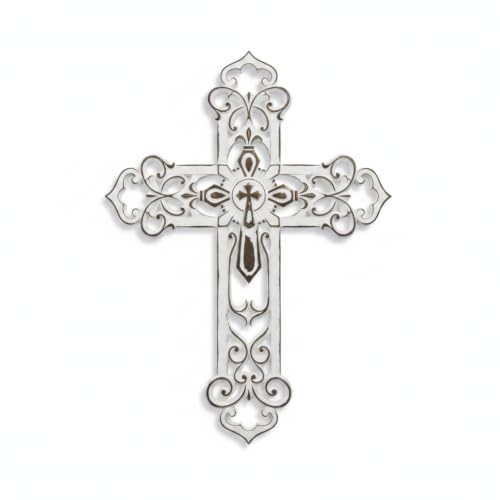 Comfy Hour 13.3 Inch Vintage White Cross Wall Decor, Scrollwork Wall Cross - color: Antique White