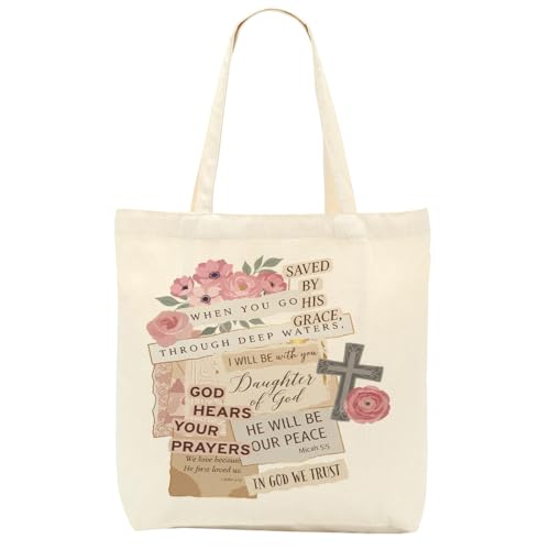 Faith Canvas Tote Bag, Christian Gifts for Women Girls Mom Sister Inspirational Bible Verse Birthday Christmas - color: Christian 808