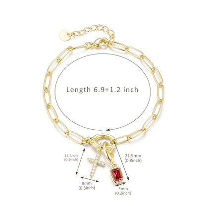 Free bird 14K Gold Cross Birthstone Bracelets for Women Dainty Charm - color: 07-July
