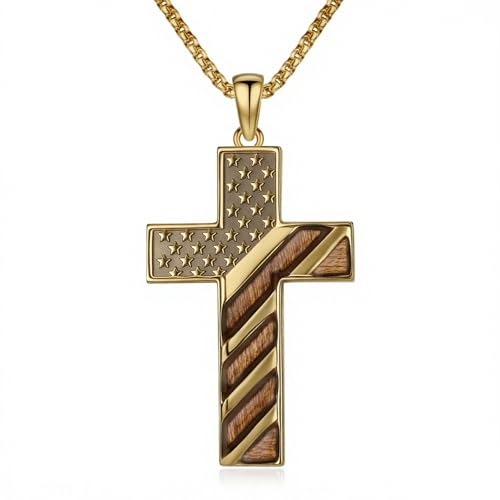 American Flag/Eagle/Star Necklace for Women 925 Sterling Silver Silver/Gold/Black American Flag Pendant 4th of July Jewelry for Wife Sister Girlfriend - color: Gold-1