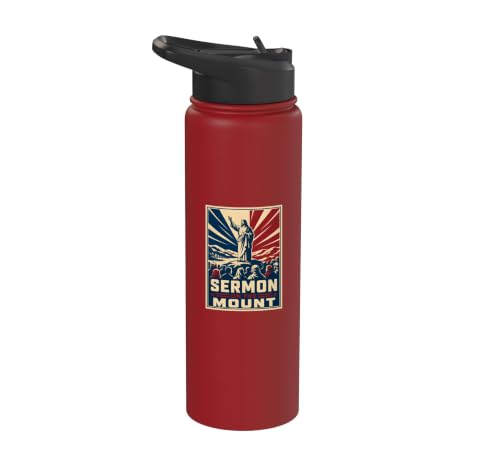 Sermon On The Mount Christian Faith Scripture Stainless Steel Insulated Water Bottle - color: Red