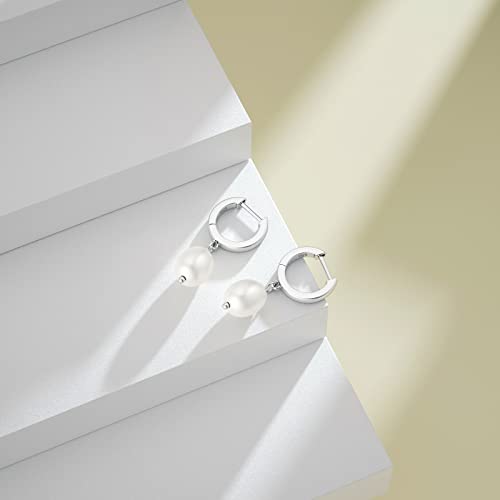 SEVENWELL Huggie Hoop Earrings for Women, Dangle Dangle Hoops - color: 10 Silver Pearl