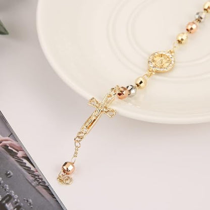 HZMAN Brass Virgin Mary Cross Rosary Bead Bracelet for Women - color: To My Daughter