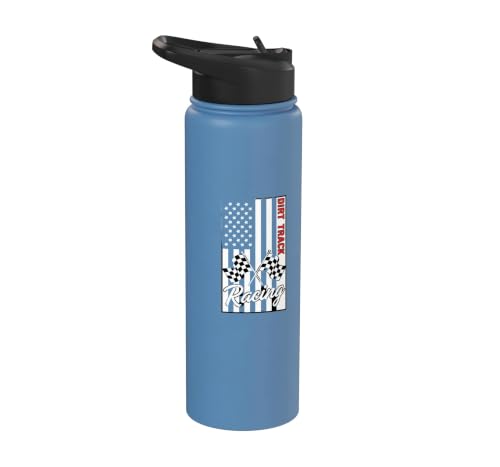 Car Dirt Track Racing Checkered Flag American Flag Racing Stainless Steel Insulated Water Bottle - color: Light Blue