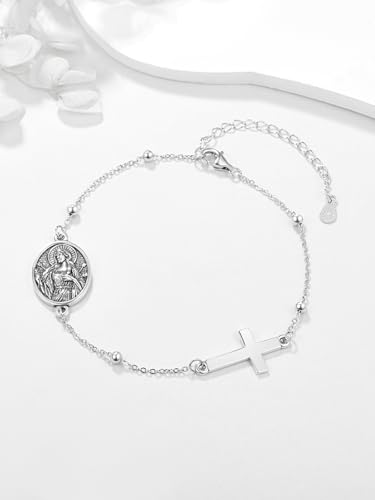 Patron Saint Medal Bracelets for Women Silver Rosary Bracelet