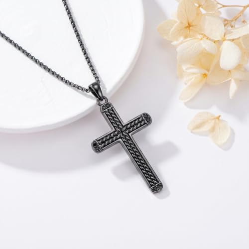 14K Gold Plated Cross Pendant Necklace Christian Jewelry Religious Gift - color: A02-Cross Black