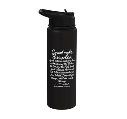 Go Make Disciples Matthew 28: 19 20 Bible Verse Scripture Stainless Steel Insulated Water Bottle - color: Black