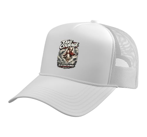 Take Courage It is I. Don't Be Afraid Bible Verse Art Trucker Hat with Adjustable Mesh Back - color: White
