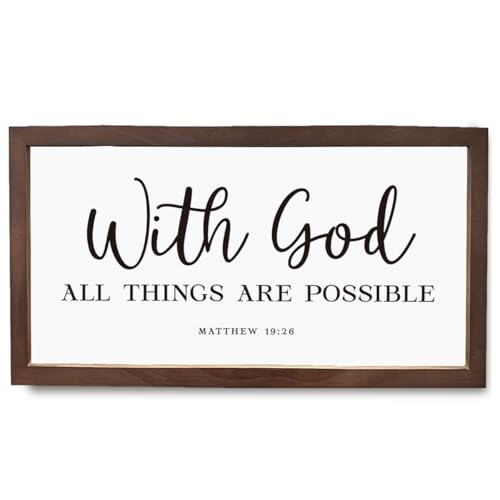 Christian Decor, With God All Things Are Possible Matthew 19:26 Wood Framed Sign, Decor for Christian Family, Motivational Gift for Friends Family, Bible Verse Wall Art - color: matthew 19:26