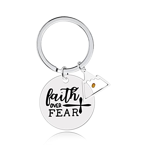 Uloveido Stainless Steel Faith Cross Keychain & Jesus Loves Me Christian Keyring Mustard Seed Charms Religious Jewelry - style: Faith Over Fear-triangle
