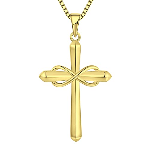 STARCHENIE Infinity Cross Necklace for Women Sterling Silver Polished Cross Pendant Crucifix Jewelry - color: Gold