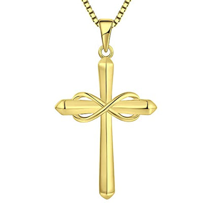 STARCHENIE Infinity Cross Necklace for Women Sterling Silver Polished Cross Pendant Crucifix Jewelry - color: Gold