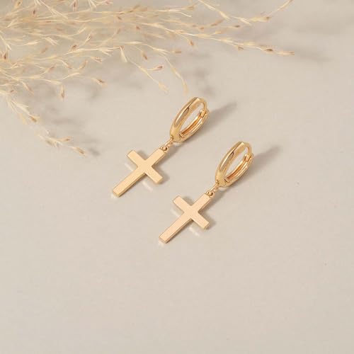 FETTERO Cross Dangle Earrings for Women Men Small Huggie Hoop Earring - style: Cross