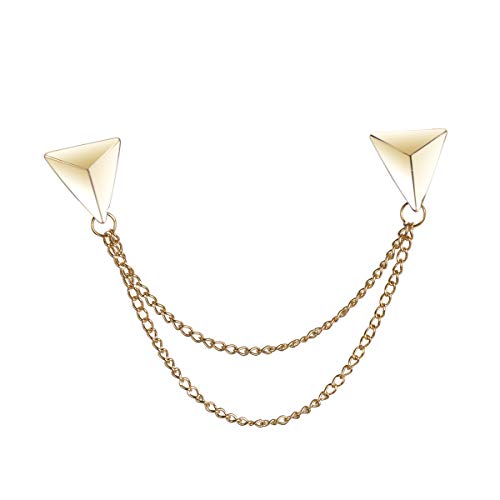 Stud Double Chain Brooch Pin,Shirts Neck Collar Tips with Tassel Chain,Blouse Lapel Pin for Suits - color: Gold