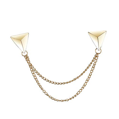 Stud Double Chain Brooch Pin,Shirts Neck Collar Tips with Tassel Chain,Blouse Lapel Pin for Suits - color: Gold