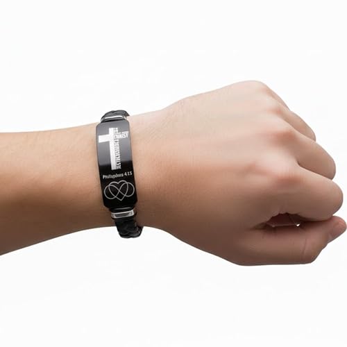 Adjustable Leather Christian Bracelet For Men, Faith Religious Gifts - color: PHILIPPIANS 4:13