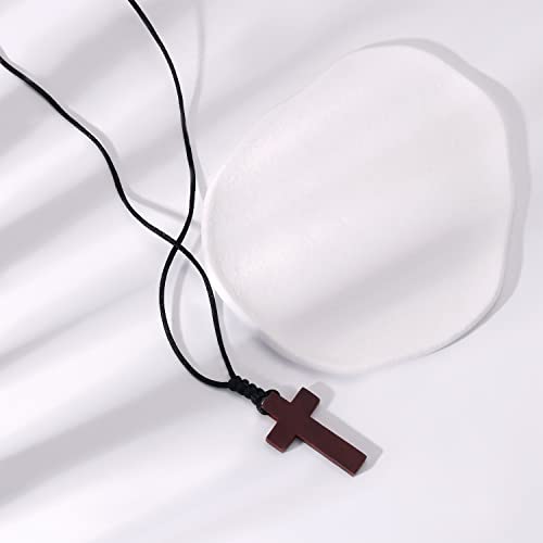 Natural Wood Cross Pendant Necklace for Men Women， Cross for Car Mirror Pendant,Wooden Cross Necklace Gift - color: Brown