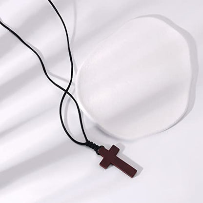 Natural Wood Cross Pendant Necklace for Men Women， Cross for Car Mirror Pendant,Wooden Cross Necklace Gift - color: Brown
