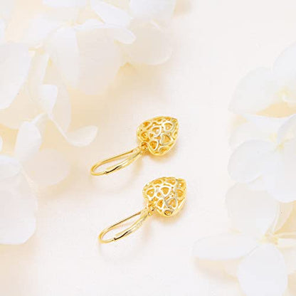 S925 Sterling Silver Heart Dangle Drop Earrings for Women Jewelry Gift - style: Heart Drop.Gold-Plated