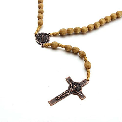 COLORFUL BLING Natural Wooden Catholic Rosaries Wood Crucifix Prayer Beads Pendant Necklace Prayer Jesus Religious Cross Rosary Necklace Handmade Jewelry - color: light
