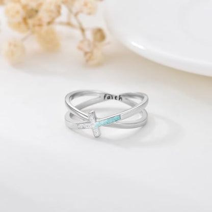 Cross Rings 925 Sterling Silver for Women Christian Religious Jewelry Faith Gifts for Mom Wife Girlfriend Her - color: White-5