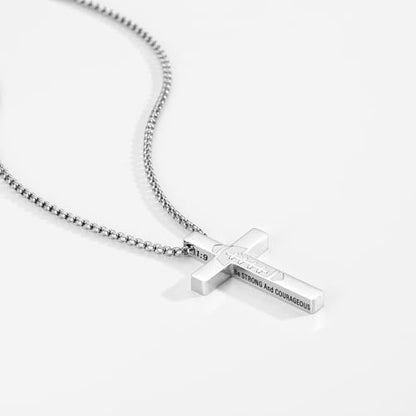 Football Game Day Cross Necklace for Boys Men, Stainless Steel Bible Verse Cross Pendant Chain Sports Gear Stuff Christian Religious Jewelry Gifts - color: Silver, style: Joshua 1:9