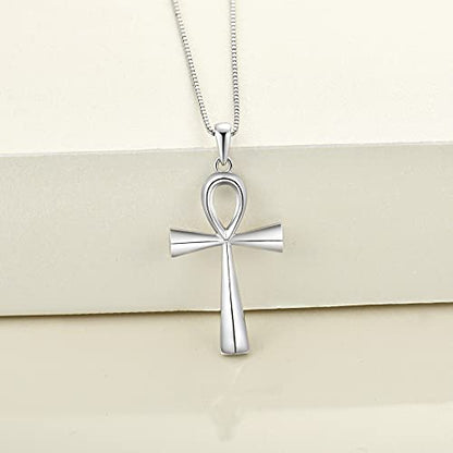 YL Cross Necklace 925 Sterling Silver Infinity Pendant Ankh Criss Jewelry for Women - color: E: ankh