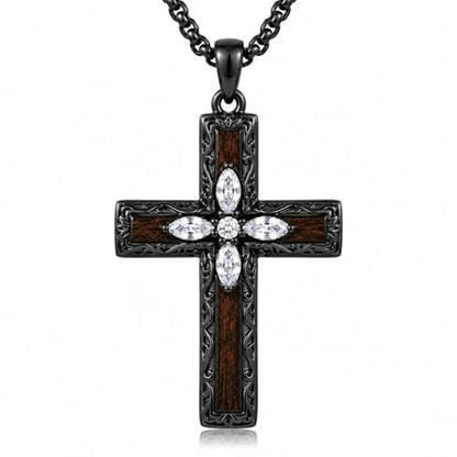 Cross Necklace for Men 925 Sterling Silver Cross Ebony Wooden Ankh Raven Praying Hands Crucifix Amulet Religious Jewelry Gifts for Men Women - color: Cross17