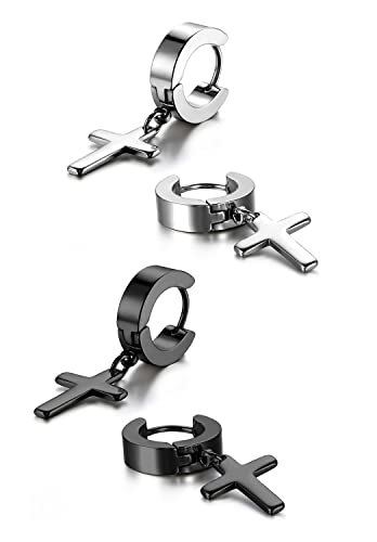 Stainless Steel Cross Earrings Set for Men Women Dangle Hinged Men Women Earrings Silver Gold Black - color: 2 pairs (Black+Silver)