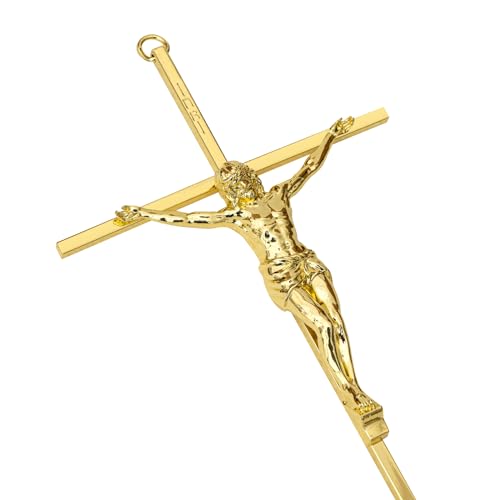 KUXBET Crucifix Wall Cross, Metal Wall Hanging Cross,10inch Gold Jesus Crucifix Home Décor, Gift for Family - color: Gold, size: 10"L x 5"W