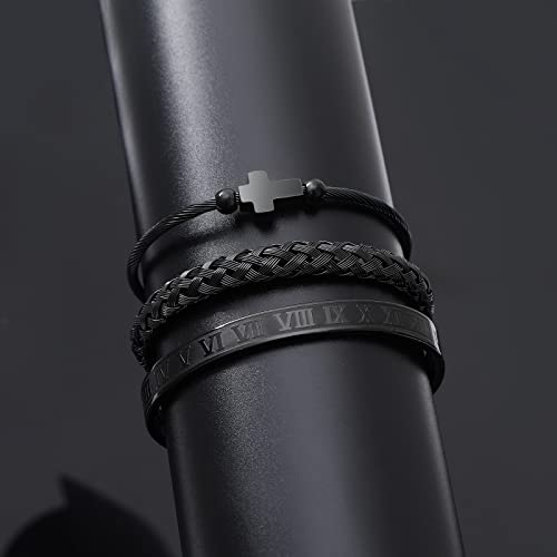 WFYOU Stainless Steel Bracelets for Men Gold Cuff Bracelet Birthday Gifts - color: Black 6