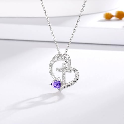 MANBU Sterling Silver Cross I am a Child of God Necklace for Girls - style: 02-February