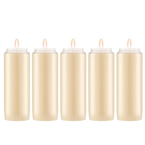 Lerner 9-Day Memorial Candles, 5 Pack, 7” Pillar Prayer Candle in Plastic Jar, Long-Lasting Smokeless Clean Burning Mourning & Shiva Candle for Vigils, Church, Synagogue, Jewish Yahrzeit Candles - style: 5 Pack