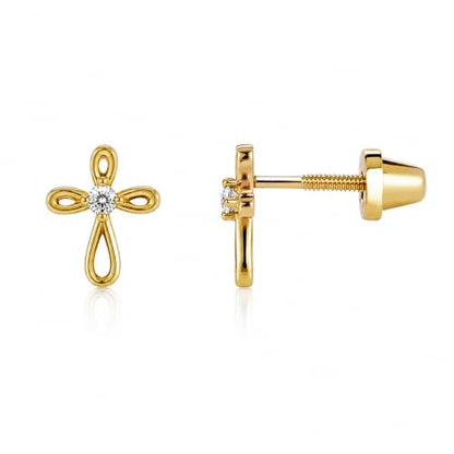 Cherished Moments Cross Earrings, .925 Sterling Silver or 14k Gold-Plated - color: Gold LG Clear