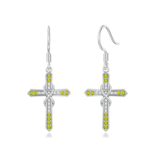 Seiyang Cross Birthstone Earring 925 Sterling Silver Cross Dangle Drop Earrings with 12 Months Birthstone Birthday Jewelry Gifts for Women Mom Her - color: 08-August, size: Style C