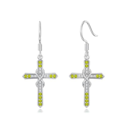 Seiyang Cross Birthstone Earring 925 Sterling Silver Cross Dangle Drop Earrings with 12 Months Birthstone Birthday Jewelry Gifts for Women Mom Her - color: 08-August, size: Style C