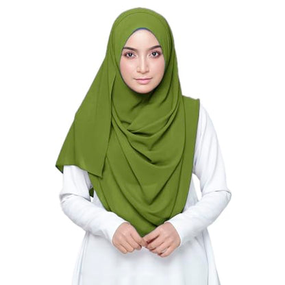 LMVERNA Solid Color Bubble Chiffon Scarf for Women Fashion Soft Hijab Long Scarfs Wrap Scarves - color: Green