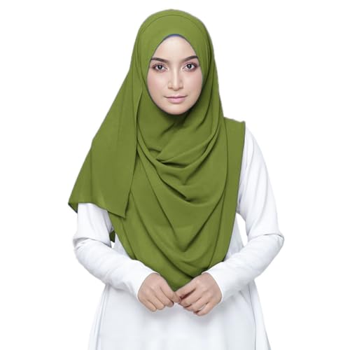 LMVERNA Solid Color Bubble Chiffon Scarf for Women Fashion Soft Hijab Long Scarfs Wrap Scarves - color: Green