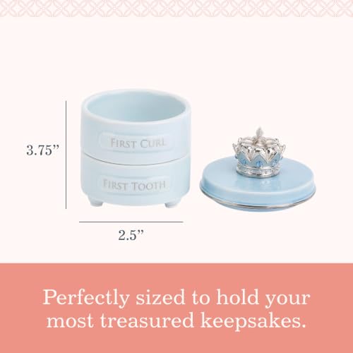 DEMDACO Blue Prince Crown First Tooth and Curl Keepsake Box, Ceramic