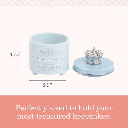 DEMDACO Blue Prince Crown First Tooth and Curl Keepsake Box, Ceramic