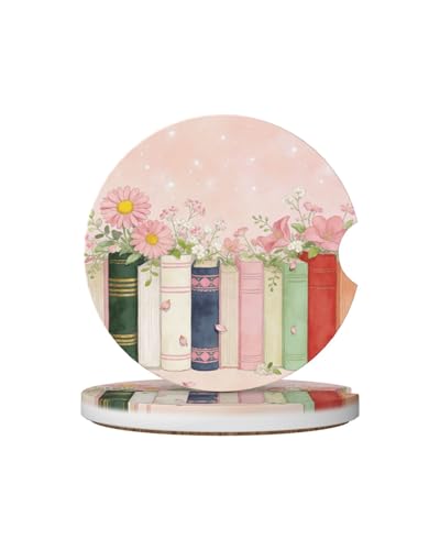 Ceramic Car Cup Coasters 2PCS - Book Flower - color: Book Flower