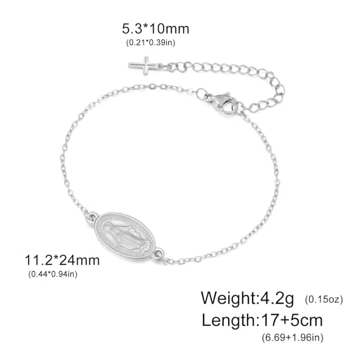 VASSAGO Virgin Mary Bracelet for Women Men Double-Sided Virgen de Guadalupe Rosary Bracelet Medal Handmade Braided Rope Catholic Christian Religious Jewelry Gift - color: Silver 9