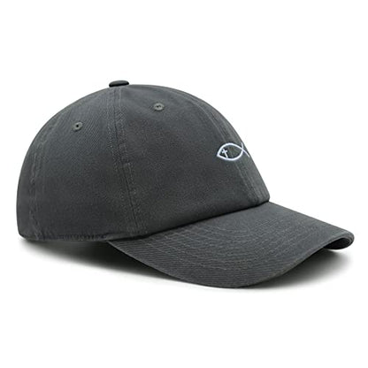 JPAK Jesus Fish Symbol Premium Dad Hat Embroidered Cotton Baseball Cap Symbol of Christianity - color: Dark Grey
