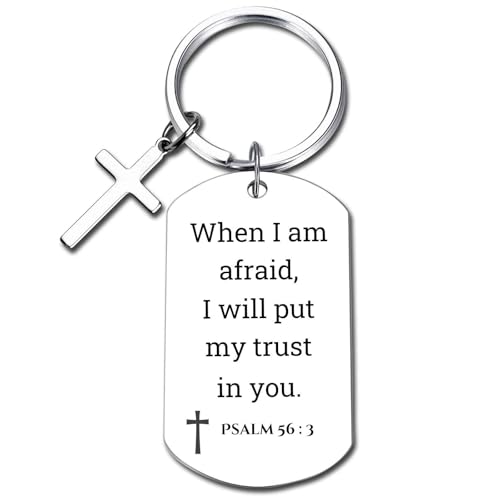 GiftYou Inspirational Scripture Metal Key Chains with Cross Pendant - Bible Verse Keychain Religious Gift for Christian - color: Psalm 56:3