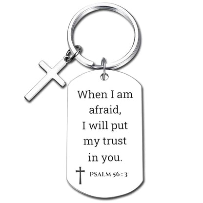 GiftYou Inspirational Scripture Metal Key Chains with Cross Pendant - Bible Verse Keychain Religious Gift for Christian - color: Psalm 56:3